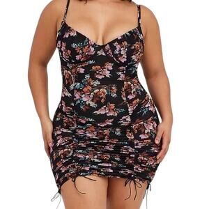 Torrid Black Floral Mesh Ruched Underwire Bodycon Mini Dress Plus Size 2